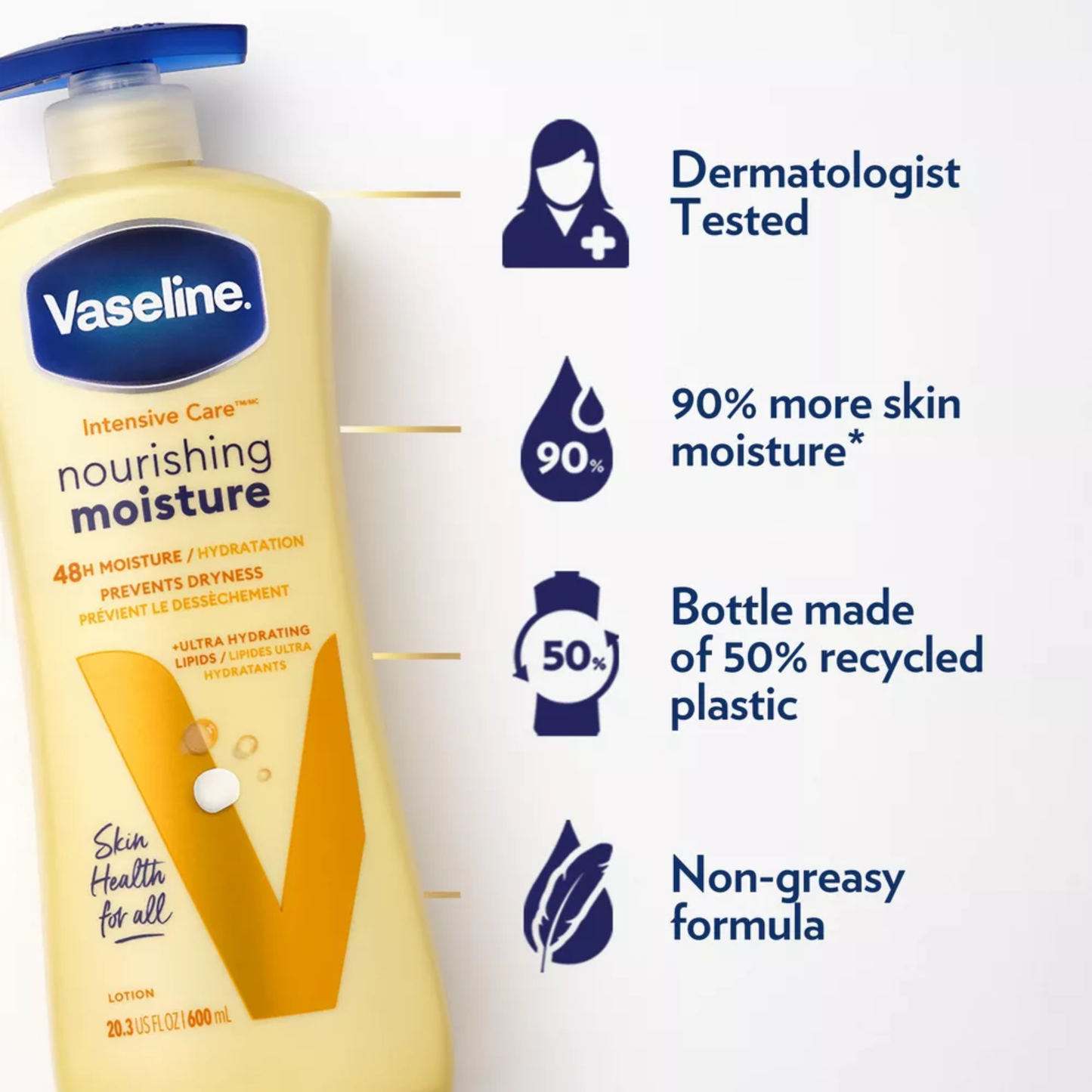 Vaseline Intensive Care Body Lotion with Oat Extract, for Dry Skin, 600 ml Each