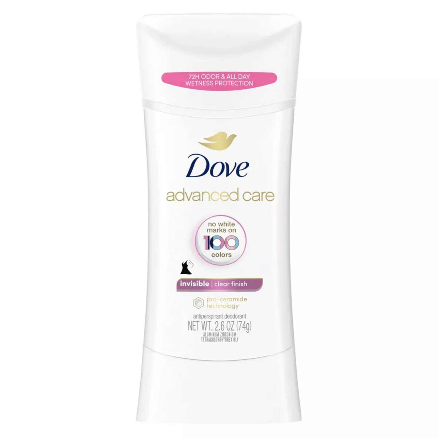 Dove Clear Finish 48-Hour Sweat and Odor Protecting Deodorant Stick for Women - No White Marks on 100 Colors, 2.6 Ounce