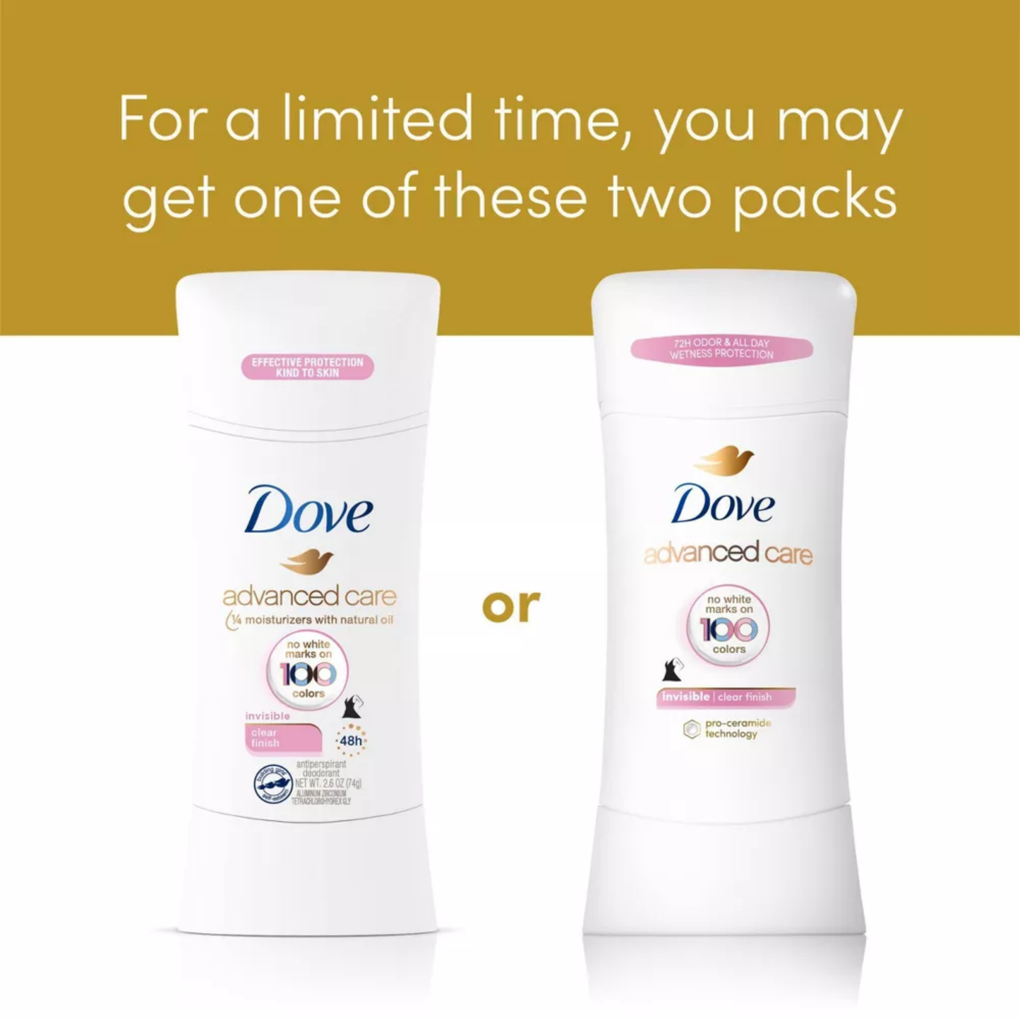 Dove Clear Finish 48-Hour Sweat and Odor Protecting Deodorant Stick for Women - No White Marks on 100 Colors, 2.6 Ounce